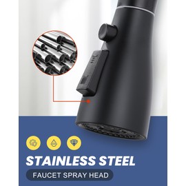 Metal Kitchen Faucet Head Replacement: 3-Function Pull Down Spray Nozzle with 9 Adapters, Sink Sprayer Replacement Compatible with Moen, Delta, American Standard Faucets, Matte Black