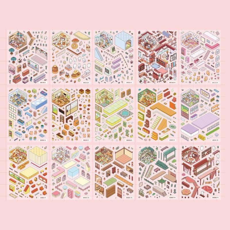 3D Scene Sticker Book, 49pcs/set Cute Cartoon Creative Sticker, DIY