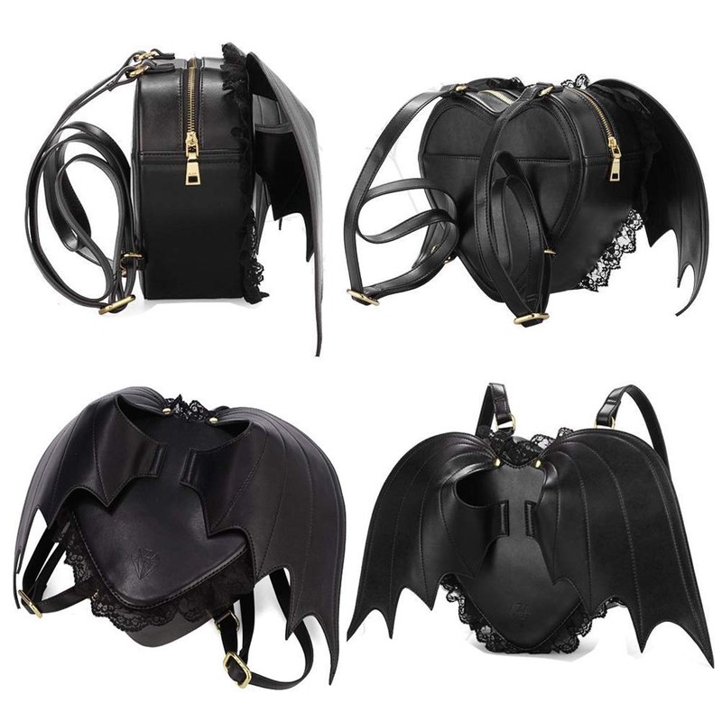 Puyang Fashion Gothic Black Bat Heart Wings Goth Punk Lace