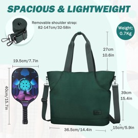 Kasqo Pickleball Paddle Bags, Large Pickle Tote Bag for Women Men with Water Holder Crossbody Shoulder Bag Paddle Holder for Gym Sprot Green