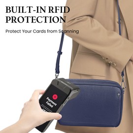 befen Genuine Leather Crossbody Bags for Women, RFID Protected Leather Shoulder Bag Small Women's Crossbody Handbags, Built in Wallet Anti Theft Cross Over body Purses with Adjustable Strap, Navy Blue