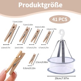 41 Clothes Pegs with Bag: Clothes Pegs with Clothes Pegs Basket, Wooden Clothes Pegs Ideal for Everyday Use in the Home or Outdoor
