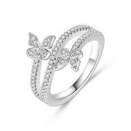 EVER FAITH Butterfly Statement Rings Cubic Zirconia Cute Animal Engagement Finger Band Ring Delicate Butterfly Jewellery Gifts for Girlfriend Mother Daughter Teenager Girls Size 7, Cubic Zirconia,