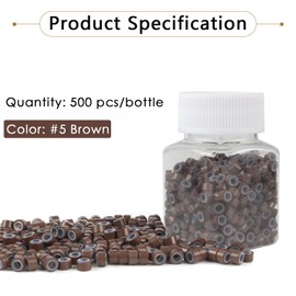 Sixstarhair Silicone Micro Link Rings 5mm Lined Beads for Hair Extensions I Tip Hair Extensions Tools Beads (500pcs, Brown)