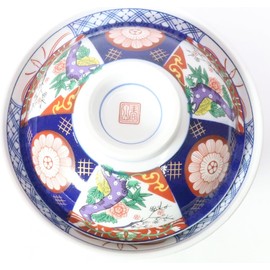 セトモノホンポ(Setomonohonpo) Japanese 6.2 Inches Diameter Porcelain Nishiki Botan Donburi Ramen Noodle Soup Rice Bowl with Lid