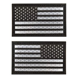2PCS AliPlus America Flag Patches IR Infrared Reflective Patches Laser Cut Patch Regular and Reverse(Black White)