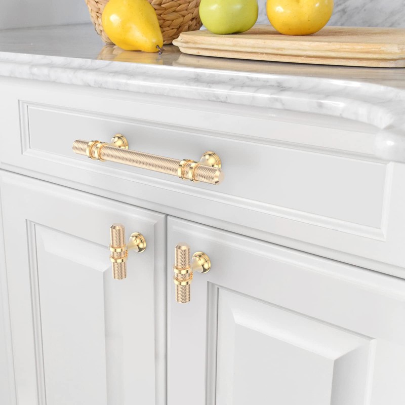 Asidrama 10 Pack Knurled Brushed Brass Kitchen Cabinet Knobs Gold