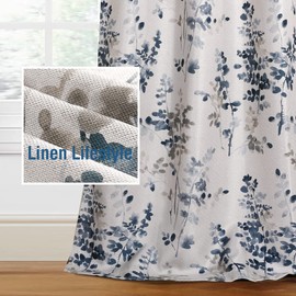 H.VERSAILTEX Linen Blackout Curtains Blue Floral 84 Inches Long Thermal Insulated Curtains for Textured Burlap Grommet Window Curtains for Living Room Bedroom, 2 Panels, Bluestone and Taupe