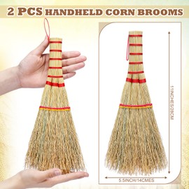 Suclain 2 Pcs Small Corn Whisk Brush Broom 100% Handmade 12 Inch Handheld Brush Whisks Natural Corn Short of Asian Whisk Broom with Nylon Thread Handle for Household Sweeping Indoor Outdoor(Style A)