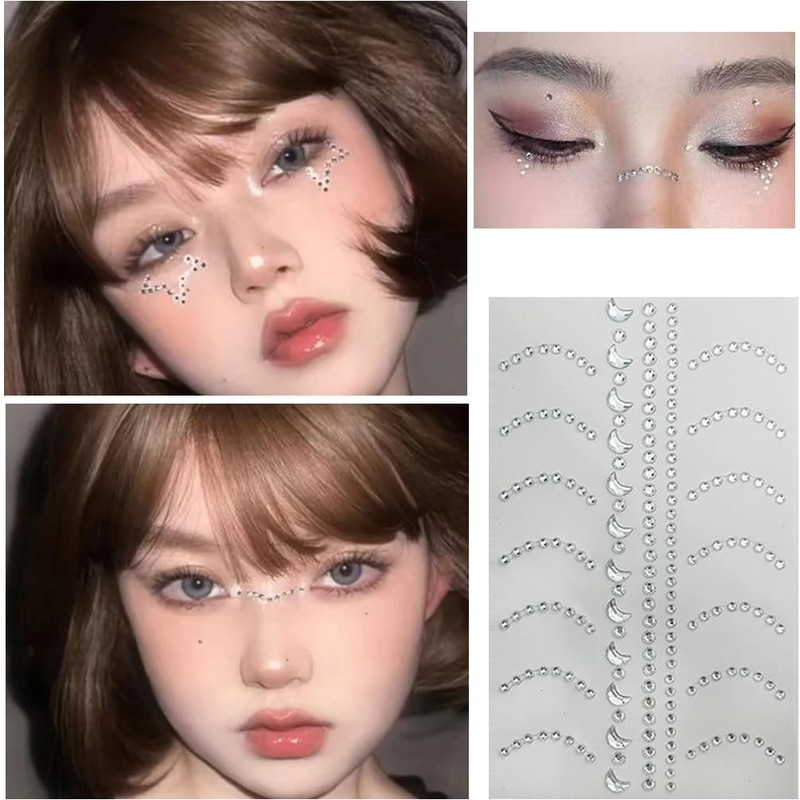 Self Adhesive Face Gems Pearls for Makeup,3D Heart Star Moon