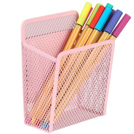 zeyce Magnetic Pencil Holder - Extra Strong Magnets Mesh Marker Holder Perfect for Whiteboard, Refrigerator and Locker Accessories (1 Baskets, Blush)