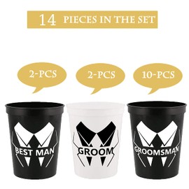 Party Gifts & Beyond Groom Plastic cup, 14PCS Groomsmen Plastic Cup for Bachelor Party drink, Groom Party Cup Bestman Cup For Wedding(Bold)