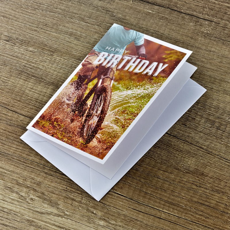Perleberg High-Quality Basic Classic Birthday Card with Mountain Bike Motif,