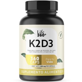 Vitamina K2 Y D3 360 Cápsulas | 360 Dosis | LIFE 360+ Vitamina K2 Con Vitamina D3