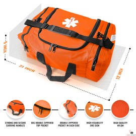 EMS XTRM Large EMT Bag - Spacious, Multi-Compartment Medical Bag, Empty First Aid Bag for EMS, Hospitals, and Rescue Teams, Durable and Water-Resistant (Orange)
