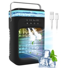 Portable Air Conditioner, 2026 Upgrade Evaporative Mini Portable AC Unit with 3 Adjustable Speed 2-4H Timer & 7-Color LED, Compact Cooling Fan for Bedroom, Home, Office, Small Rooms