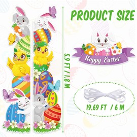 Namalu Happy Easter Banner Decorations Easter Party Porch Sign Banner Cute Easter Bunny Egg Rabbit Hanging Welcome Porch Sign for Hello Spring Front Door Farmhouse Porch Party Birthday Wall Decor