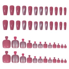HIGHROCK 48 Pcs Press On Nails, Fake fingernails and toenails Nail Kit, Fake Static Acrylic False Nail Kit, Cute Artificial Press On Nails Cool Stuff, Fake False Nails for Women and Girls (Glitter)