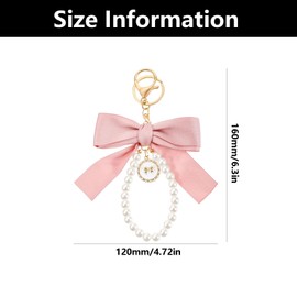 JFGDVW Pink Pearl Bow Keychain, Wristlet Keychains, Women Handbag Charm, Women Pearl Key Chains, For Women Girl