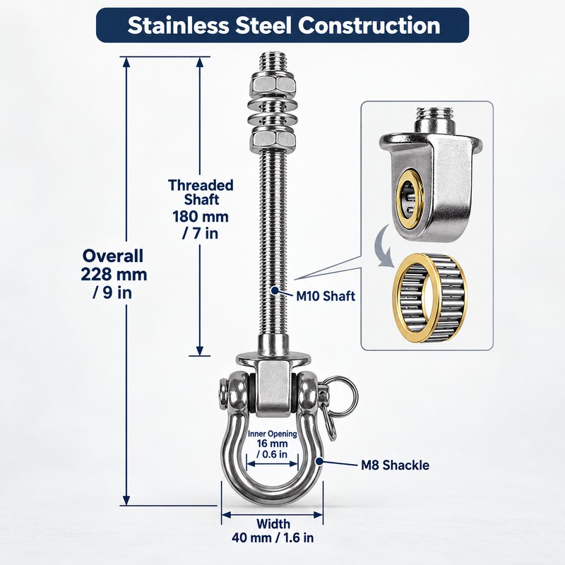 Stainless Steel Swing Hook with 5.91 Inch Threaded Shaft, Swivel