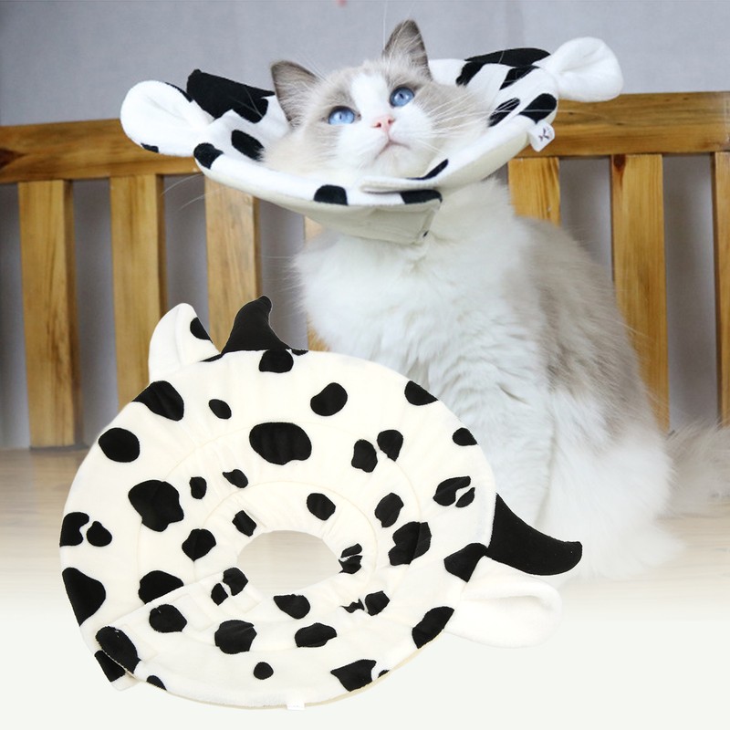 Cat Elizabeth Cone Cartoon Adjustable Cow Pattern After Surgery Recovery