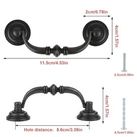 Brosay Antique Drop Bail Drawer Pulls 5.5" Shabby Chic Drawer Handles Vintage Cabinet Handles for Kitchen Cabinets Dresser Cupboard Wardrobe 4 Pcs (Iron Black, L)