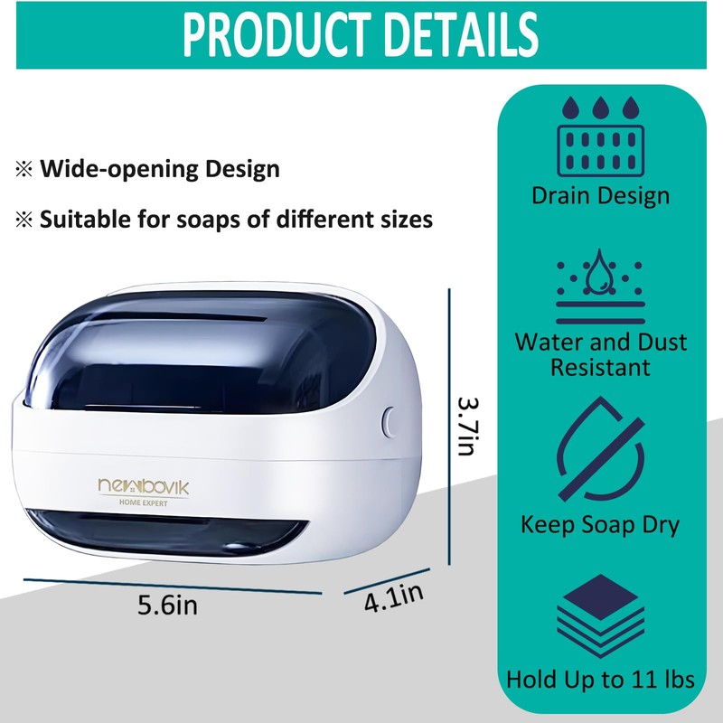 NEWBOVIK Soap Holder with Lid, Premium ABS Soap Dish with