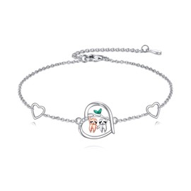 JERWLI Sloth Gifts Sterling Silver 925 Sloth Bracelet Cute Couple Sloth Bracelets Jewelry Gift For Women Lover