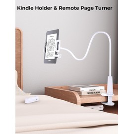Gooseneck Tablet Holder with Page Turner for Kindle Reading in Bed: Adjustable Desk Bedside Lazy Arm Stand for Kindle Accessories | Reading Enthusiast Gifts
