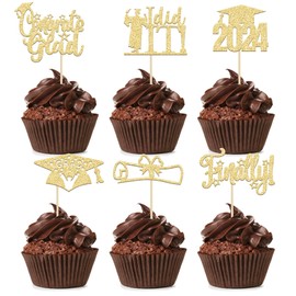 Paquete de 24 adornos para cupcakes de graduación 2024 con purpurina dorada, finally I Did It Done Diploma para magdalenas, tapas de graduación 2024, decoraciones de tartas 2024, para decoraciones de