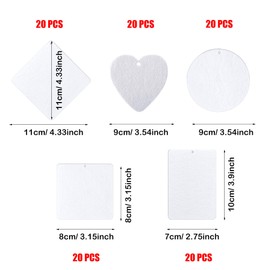 Allazone 160 PCS Sublimation Air Freshener Sheet Set 100 PCS 5 Shape Car Scented Hanging Sheets Felt Air Freshener with Rope, Tassel, Wave Bead Chain for Car Home Use and Decor