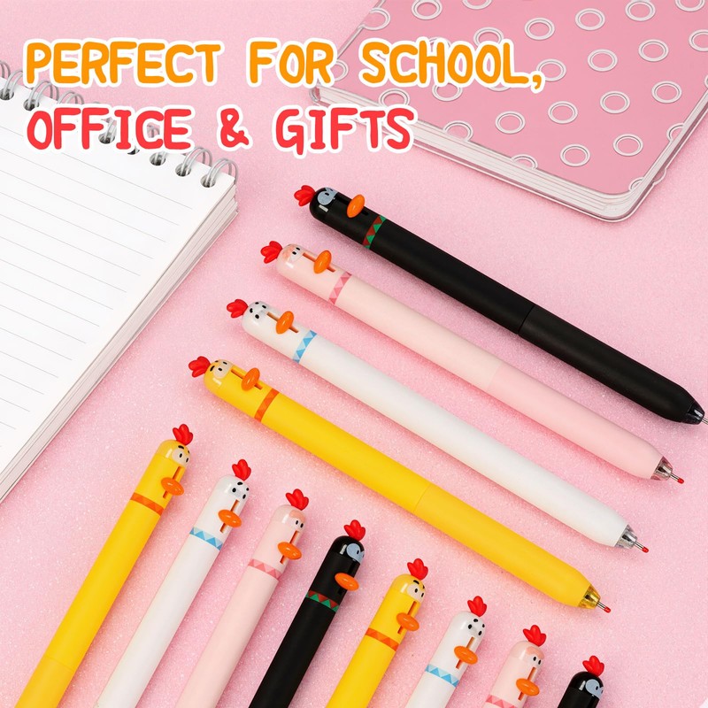 Jicoyin 12 PCS Funny Chicken Retractable Gel Pens Cute Novelty
