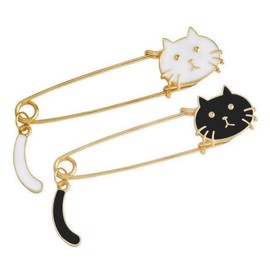 Unbekannt Lot of 2 Gold Brooches White Cat and Black Art Pen Nurse, Metal
