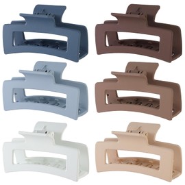 Sisiaipu 3.5 Inch Medium Hair Claw Clips 6 Pack Brown Blue Hair Clips for Women Square Claw Clips Rectangle Clips for Hair Banana Jaw Clips Hair Accessories for Girls -Brown Blue