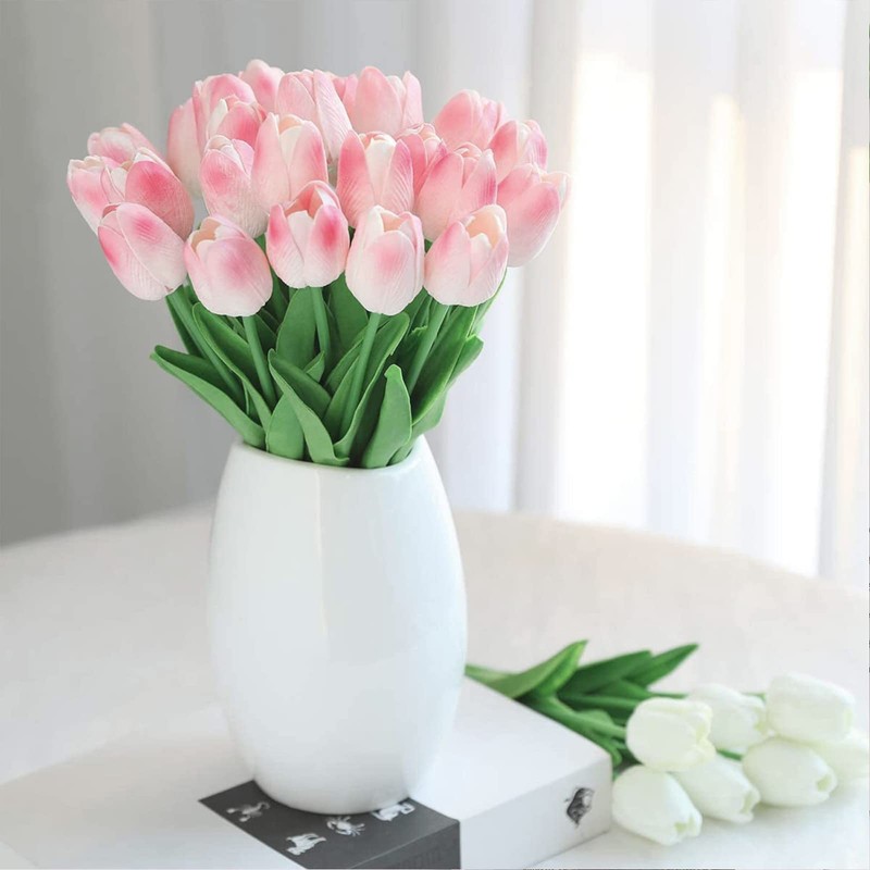 MACTING 30PCS Artificial Flower Tulips, Real Touch Fake Tulips, Faux