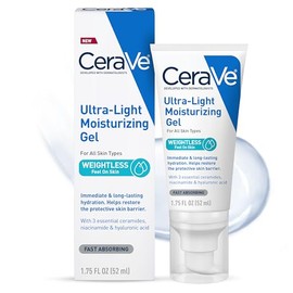 CeraVe Gel hidratante ultraligero, gel hidratante facial para hombres y mujeres con ceramidas, niacinamida, ácido hialurónico, sin fragancia, sin acei