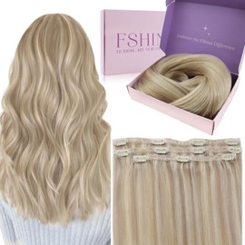 Fshine Highlighted Clip in Hair Extensions Human Hair 12 Inch Ash Blonde Mixed Bleach Blonde Clip in Hair Extensions Blonde Remy Hair Clip in Extensions for Women 50g 3pcs