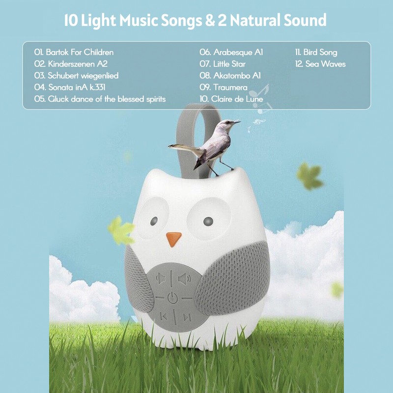 Portable Owl White Noise Machine Baby Soother with 10 Light