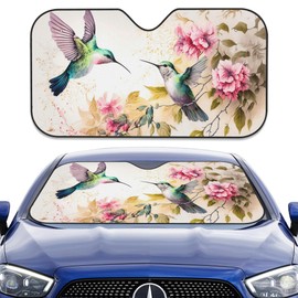 Uiaoiais Foldable Sunshade for Car Windshield,Hummingbird Colorful Flower Car Windshield Sunshade Sun Heat UV Rays Visor Protector for Car Truck SUV, 56 x 28 Inch