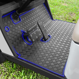 RIZINKART Golf Cart Floor Mat,Upgraded Non-Slip Full Coverage Liner Fits EZGO TXT (1994-2023), Express S4 (2012-2020), Valor, Workhorse Models - 1/3'' Thick Durable Rubber Mats Easy Clean Blue Trim
