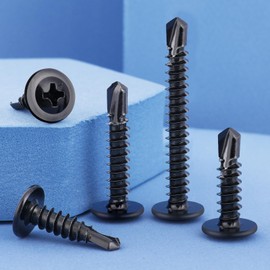 VGBUY 85Pcs #10 x 1-1/2" Self Drilling Screws for Metal,410 Stainless Steel Black Zinc Plated,Self Tapping Sheet Metal TEK Screws,Modified Truss Head