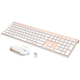 Wireless Keyboard and Mouse, Vssoplor Rechargeable Quiet Full-Size Keyboard and Mouse Combo Set Ultra Slim Design for Laptop, PC, Notebook, Desktop-White and Gold