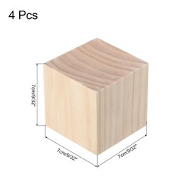 sourcing map 4pcs Wood Blocks, 2.8"x2.8"x2.8" Square Unfinished Wood Cube for DIY, Arts Decoration, Crafts Whittling, Hand Carved