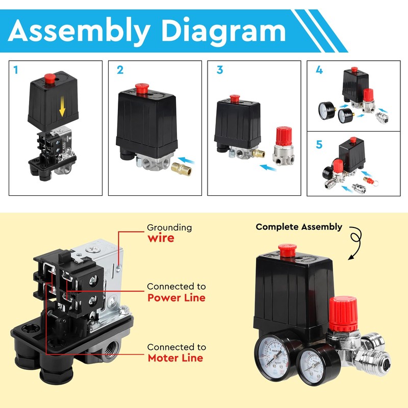 SWAWIS Pressure Switch Compressor 220 V Pressure Regulator for Air