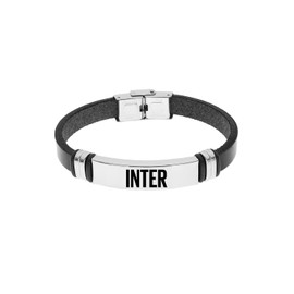 F.C. Internazionale Bracelet Stainless Steel Leather Men's Black Steel Taglia Unica, Stainless Steel, No Gemstone
