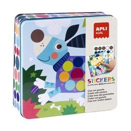 APLI Kids 18814 - Set di Gomiti Multicolori in Scatola Metallica Modello Cani - Set di Adesivi per completare Le Illustrazioni