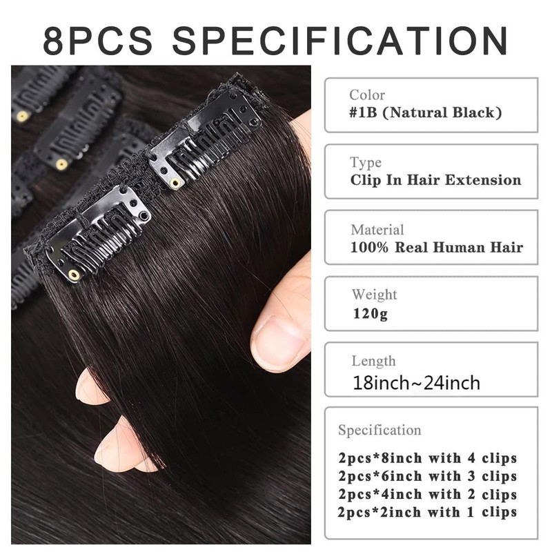 Unipearl Straight Clip-In Real Hair Extensions, 45 cm / 18