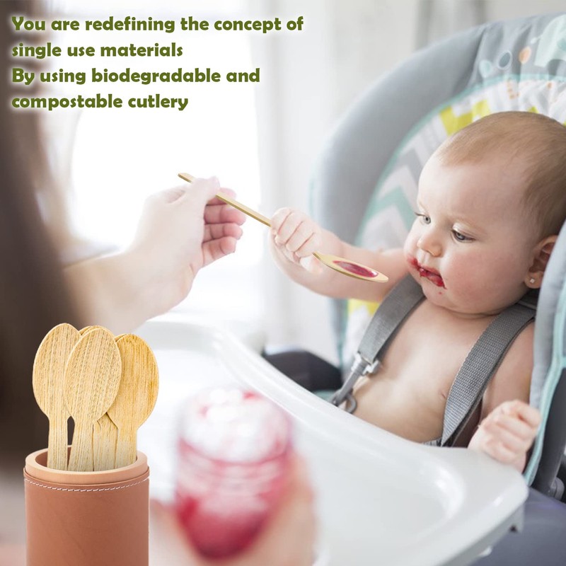 Bamboo Disposable Cutlery-Bamboo Spoons 100PK 6.7" for Travel Camping Utensils