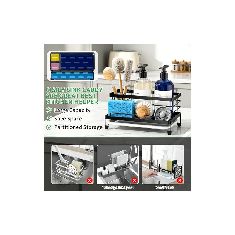 Cisily Sponge Holder for Kitchen, Sink Organizer, Kitchen Sink Accessories