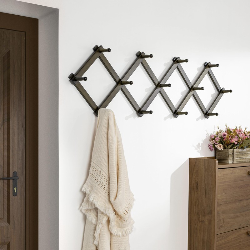 Dseap Accordion Wall Hanger:16'' High Wooden Wall Expandable Coat Rack,Hat